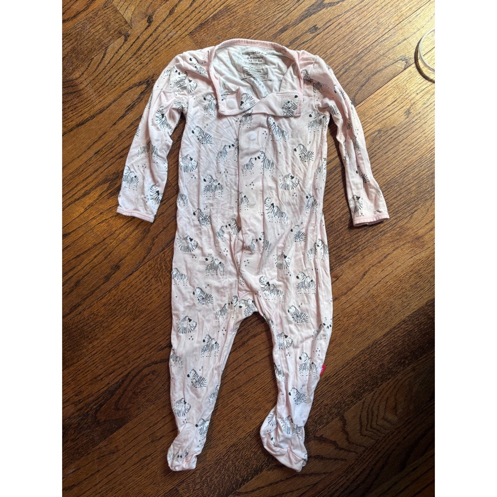 Magnetic Me Footie Pajamas 6-9M Pink Zebra Modal Magnetic Baby Sleeper